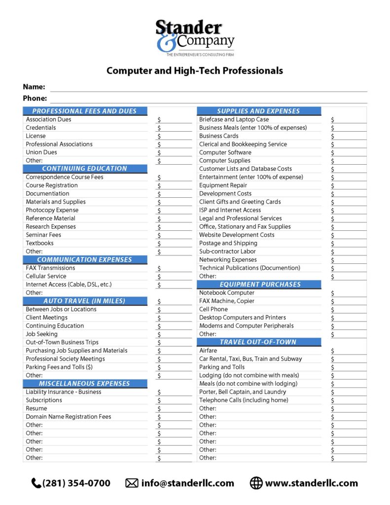 Tax Deductions for High Techs Professionals